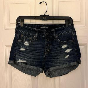 Abercrombie and Fitch Distressed Button Fly Denim Shorts